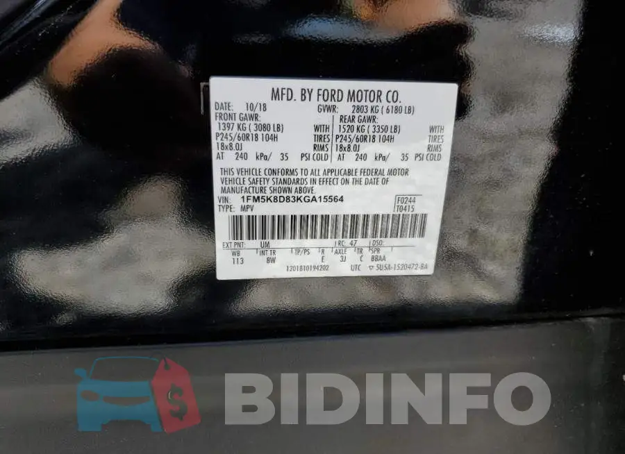 1FM5K8D83KGA15564 Photo# 14