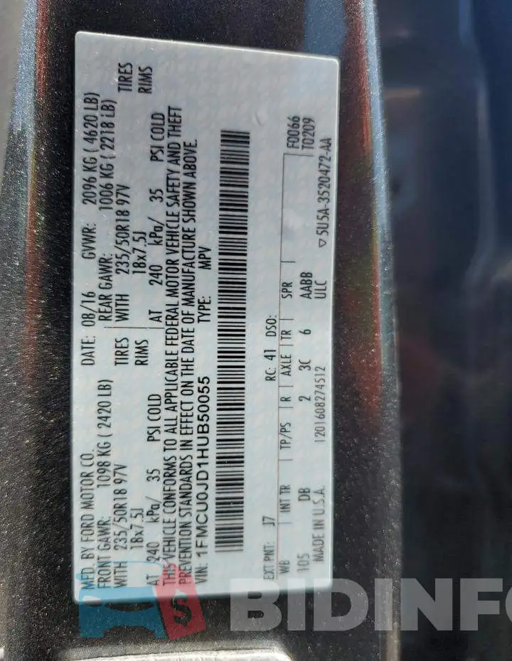 1FMCU0JD1HUB50055 Photo# 12