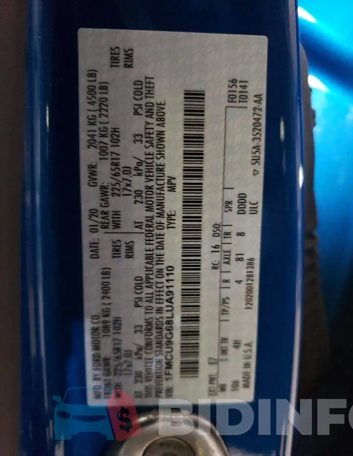 1FMCU9G68LUA91110 Photo# 13