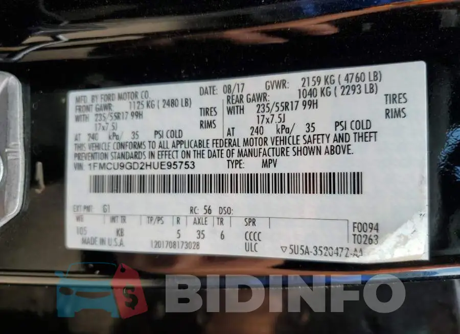 1FMCU9GD2HUE95753 Photo# 12