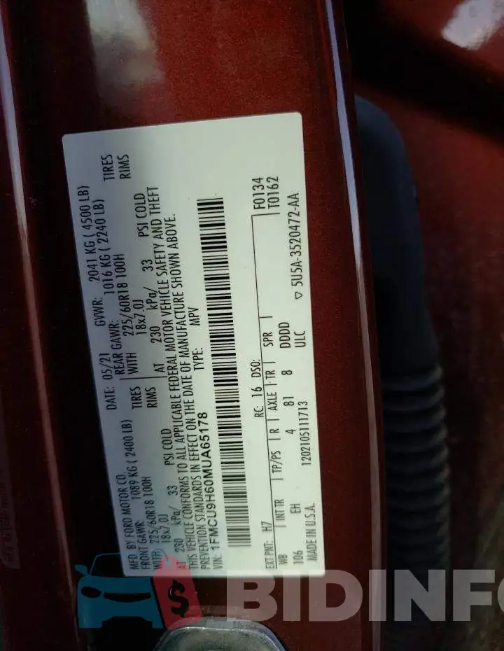 1FMCU9H60MUA65178 Photo# 13
