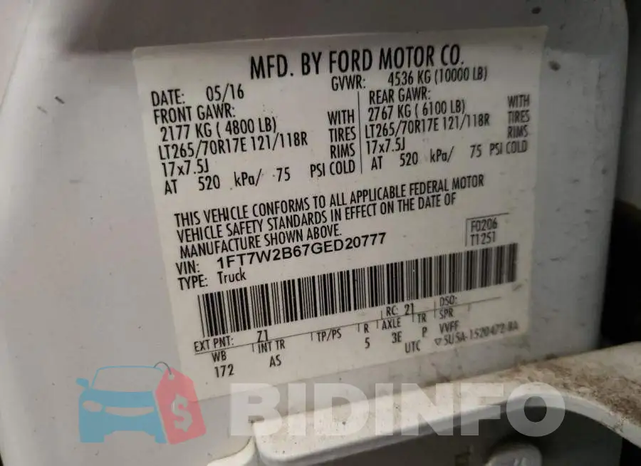 1FT7W2B67GED20777 Photo# 12