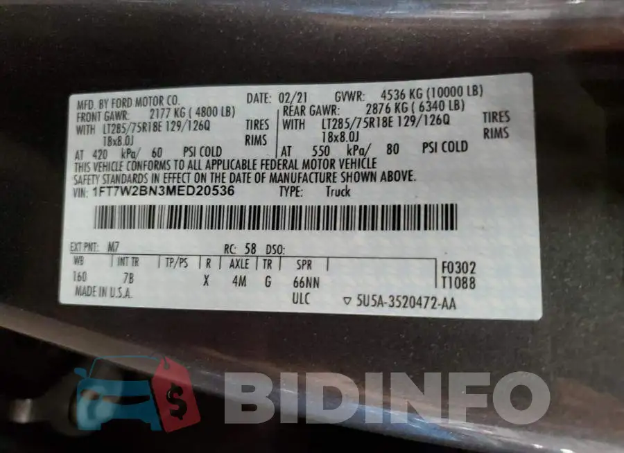 1FT7W2BN3MED20536 Photo# 13