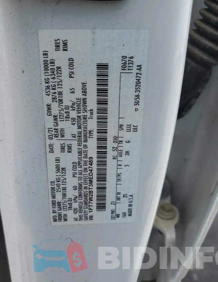 1FT7W2BT3MED47489 Photo# 12