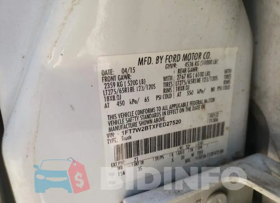 1FT7W2BTXFED27520 Photo# 12