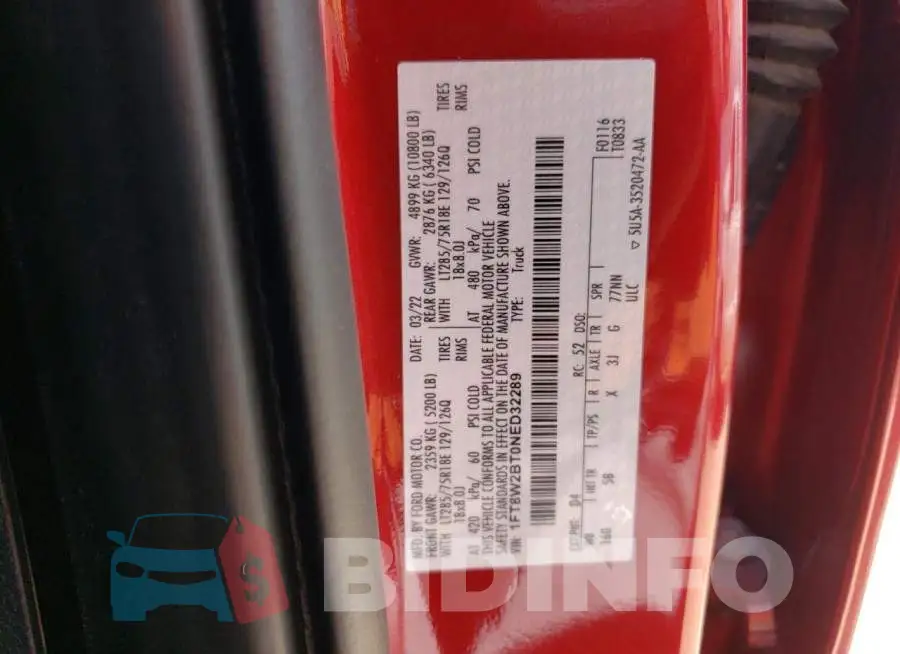 1FT8W2BT0NED32289 Photo# 12