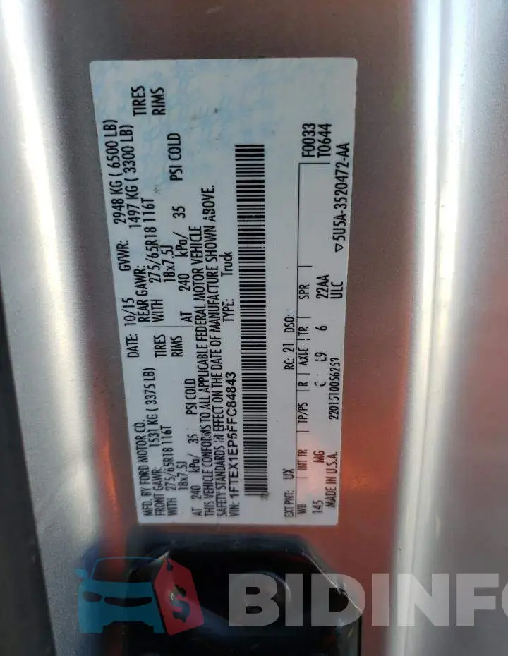1FTEX1EP5FFC84843 Photo# 12
