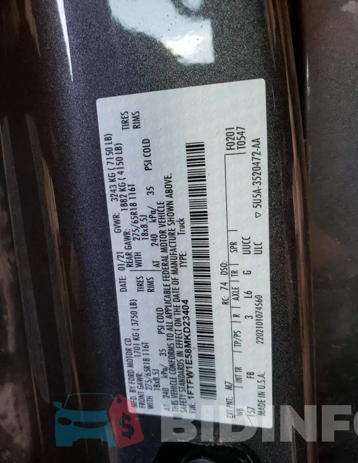 1FTFW1E58MKD23404 Photo# 12