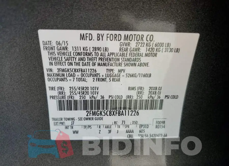2FMGK5C8XFBA11226 Photo# 13