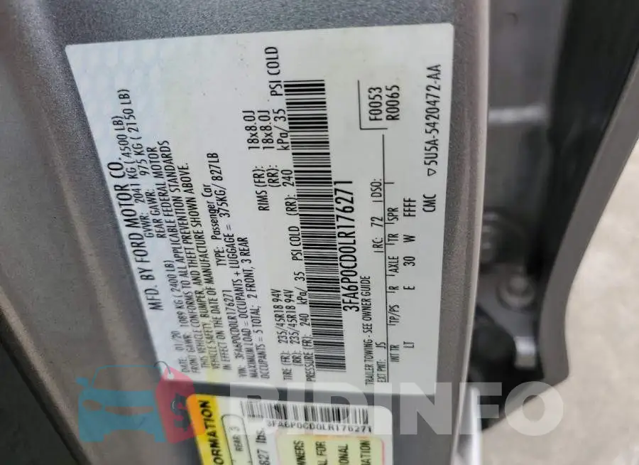 3FA6P0CD0LR176271 Photo# 12