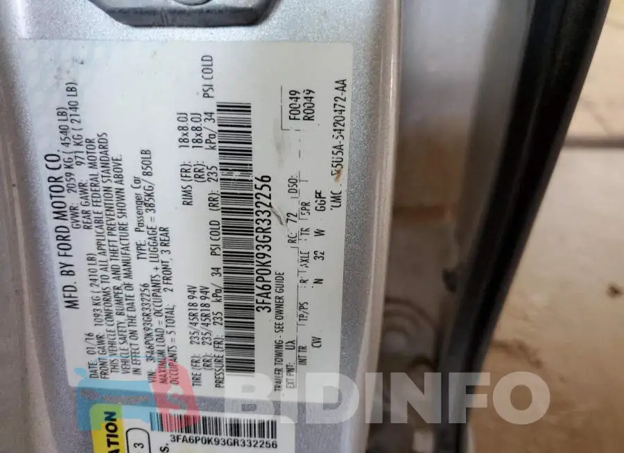 3FA6P0K93GR332256 Photo# 12