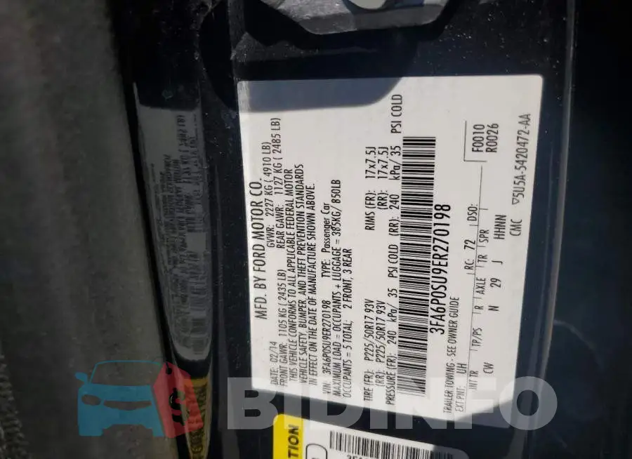 3FA6P0SU9ER270198 Photo# 12