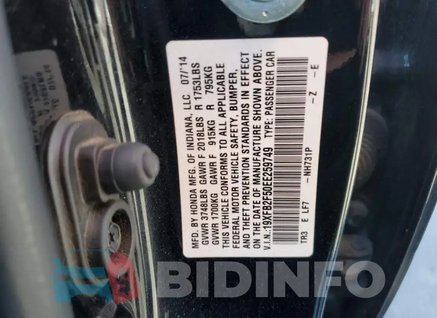19XFB2F50EE259749 Photo# 12