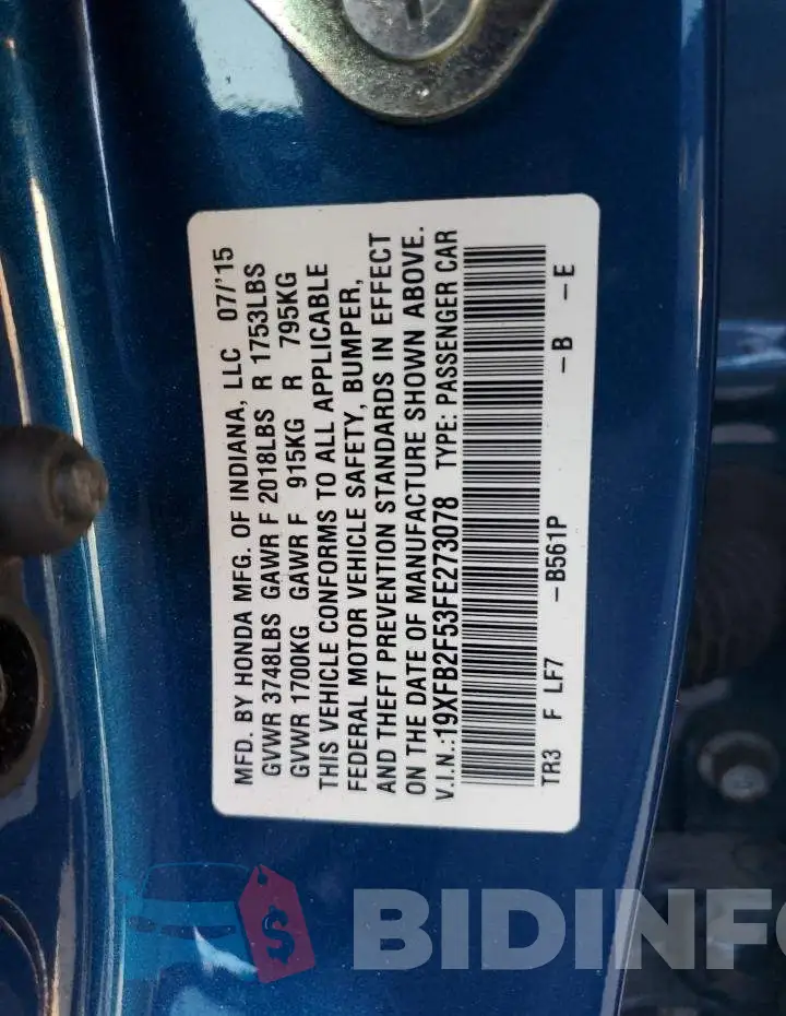 19XFB2F53FE273078 Photo# 12