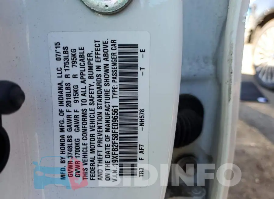 19XFB2F58FE096561 Photo# 12