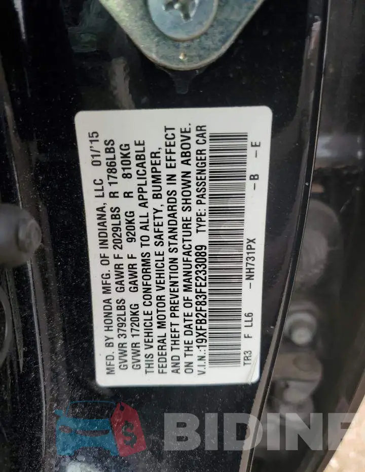 19XFB2F83FE233089 Photo# 12