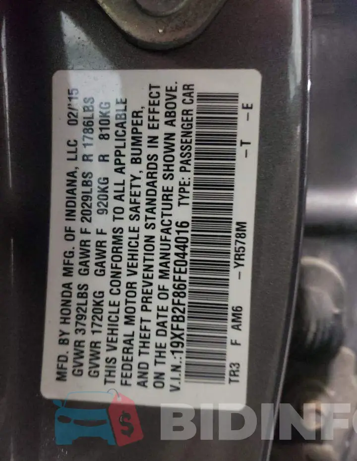 19XFB2F86FE044016 Photo# 12