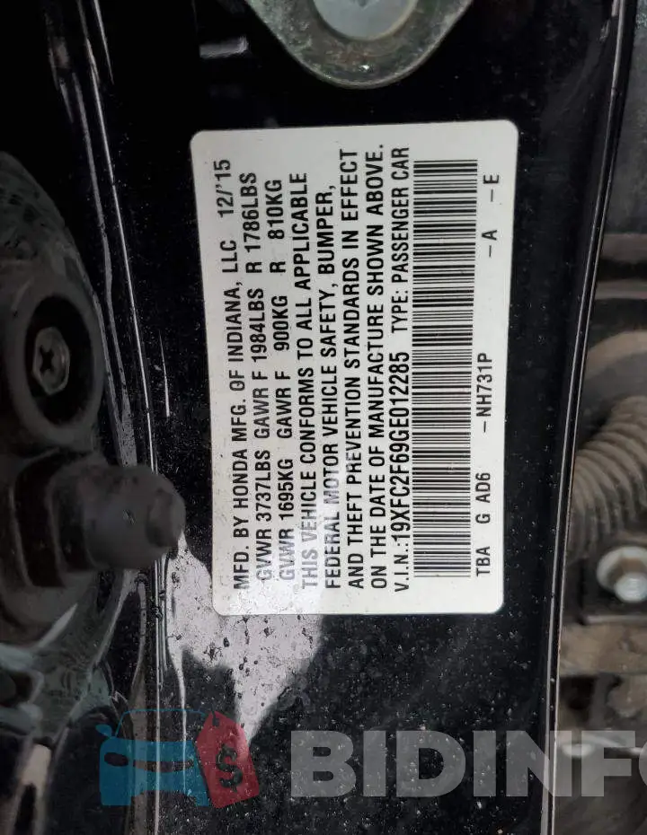 19XFC2F69GE012285 Photo# 12