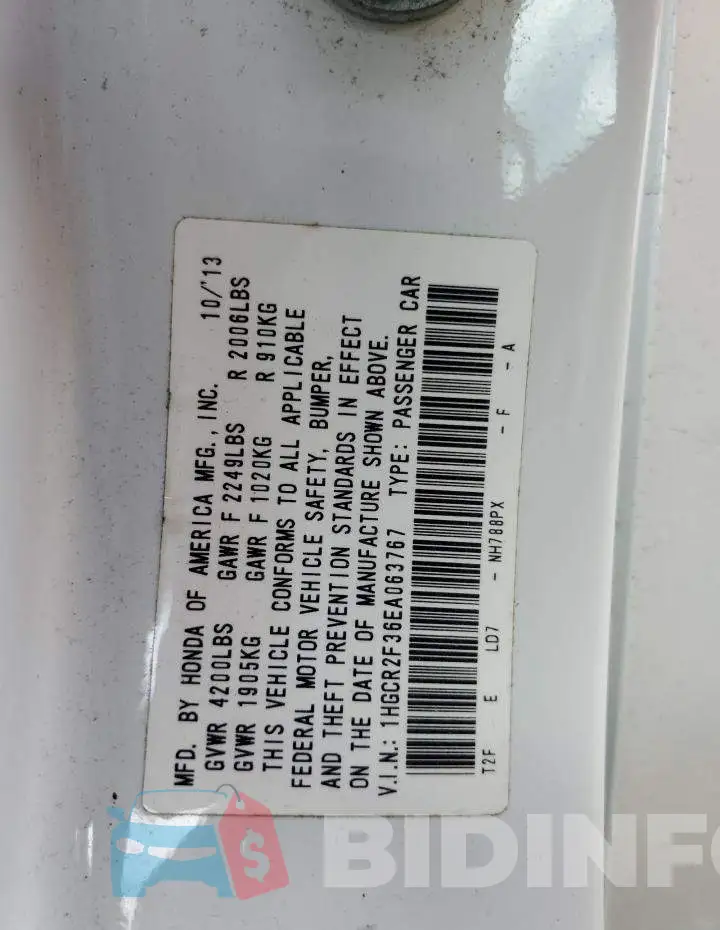 1HGCR2F36EA063767 Photo# 12