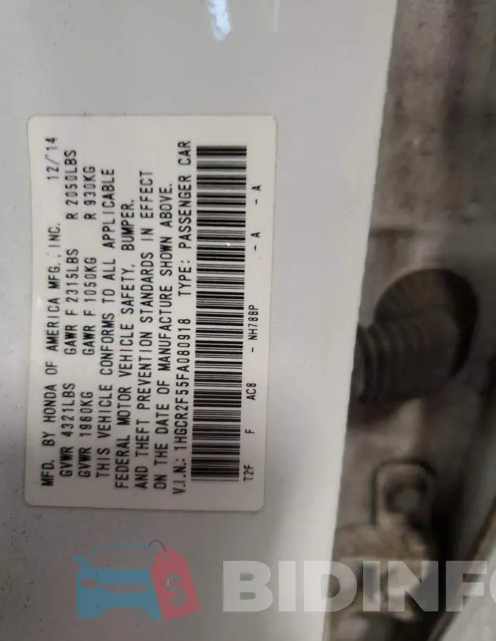 1HGCR2F55FA080918 Photo# 12