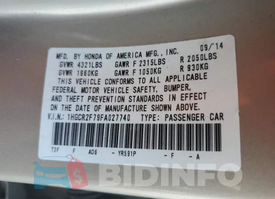 1HGCR2F79FA027740 Photo# 12
