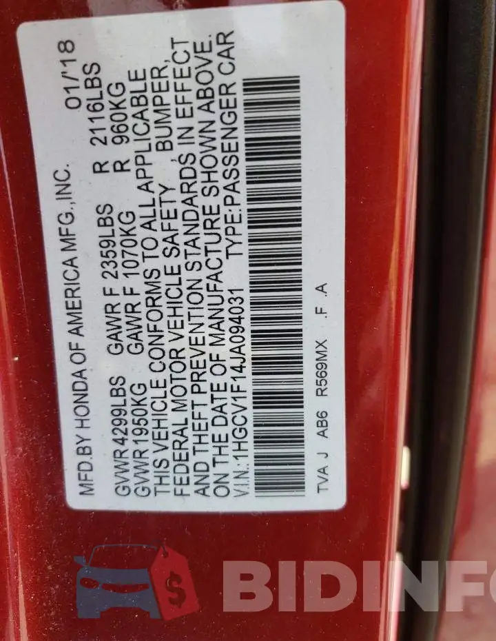 1HGCV1F14JA094031 Photo# 13