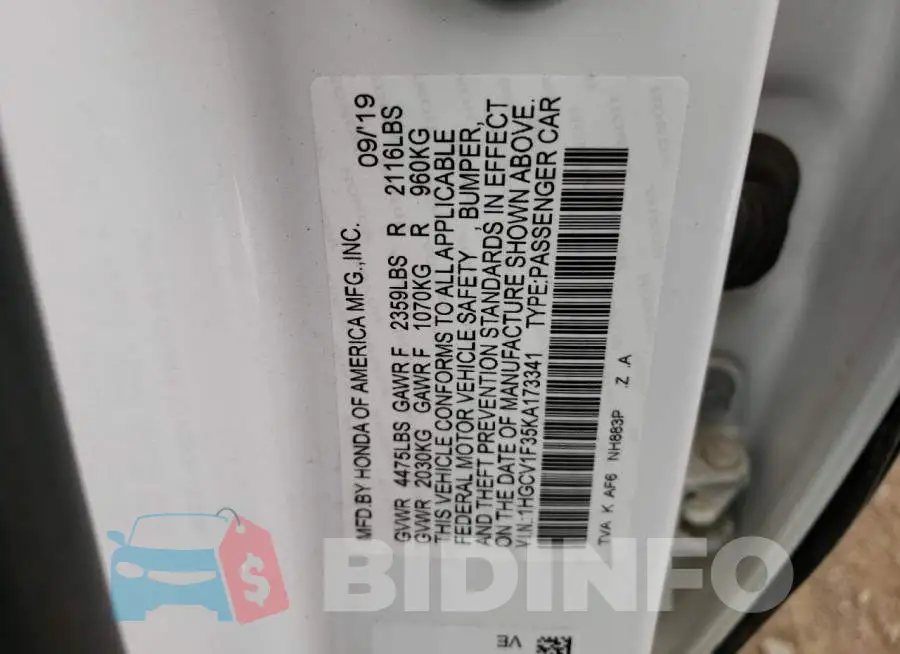 1HGCV1F35KA173341 Photo# 12