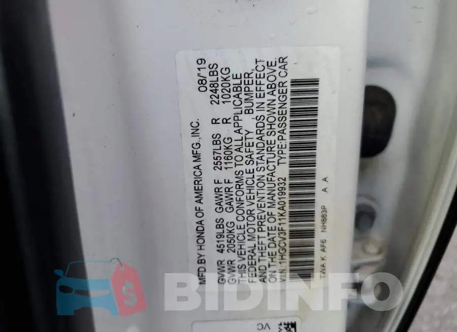 1HGCV3F11KA019932 Photo# 12