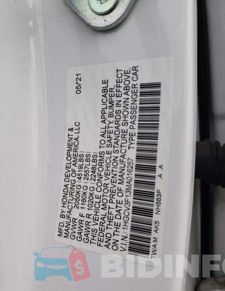 1HGCV3F13MA016257 Photo# 12
