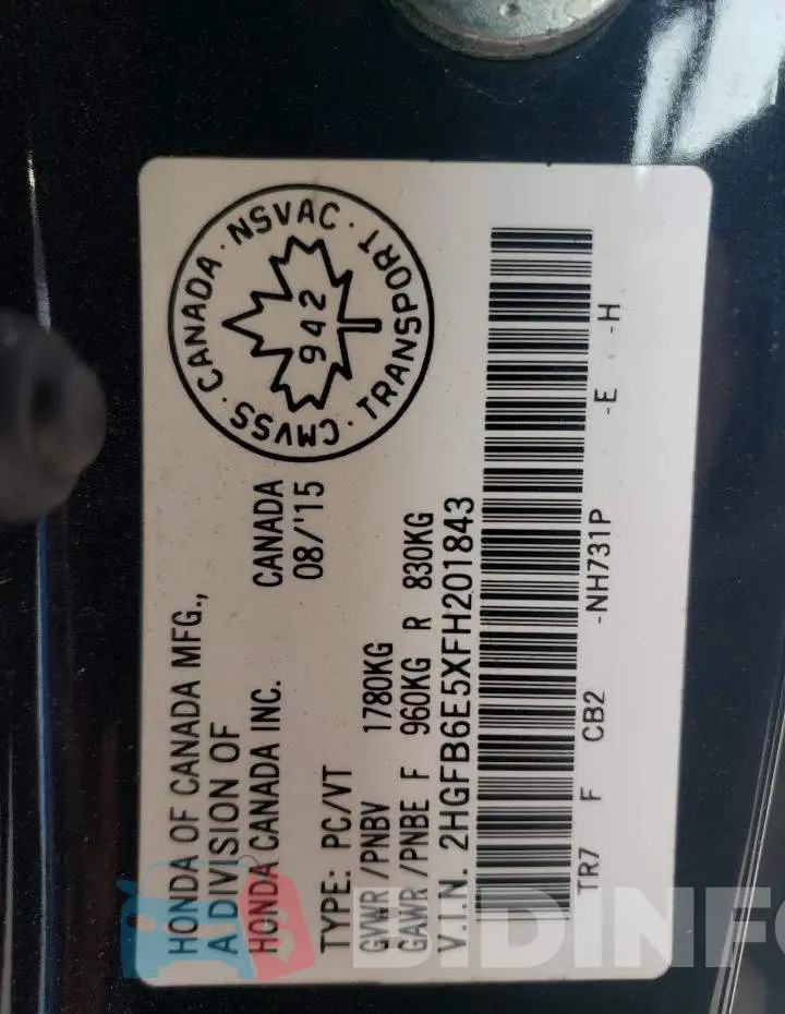 2HGFB6E5XFH201843 Photo# 13