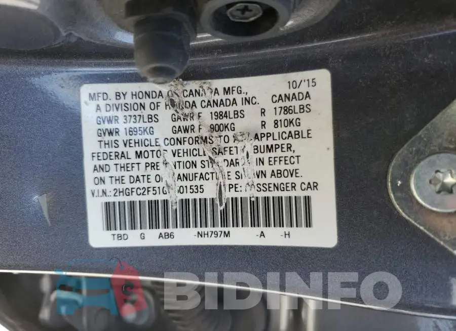 2HGFC2F51GH501535 Photo# 12