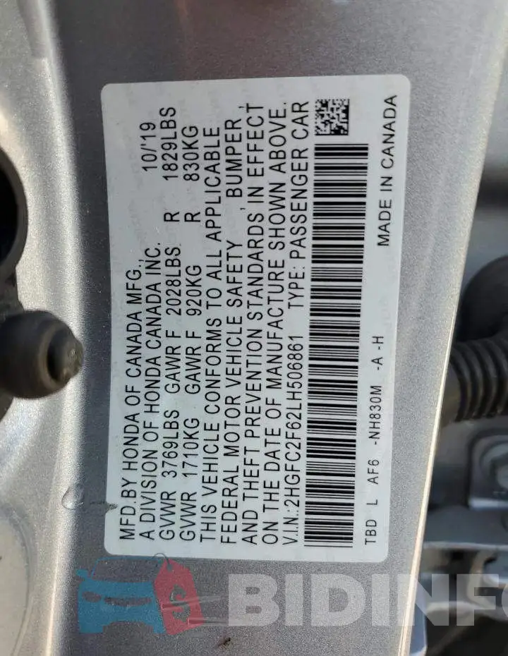 2HGFC2F62LH506861 Photo# 12