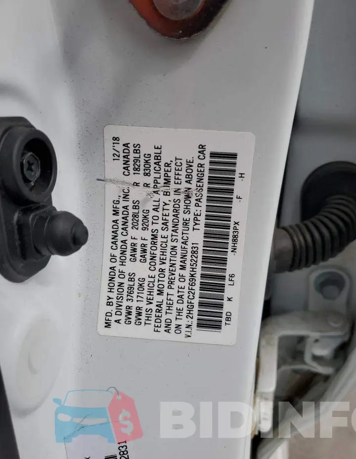 2HGFC2F69KH522831 Photo# 12
