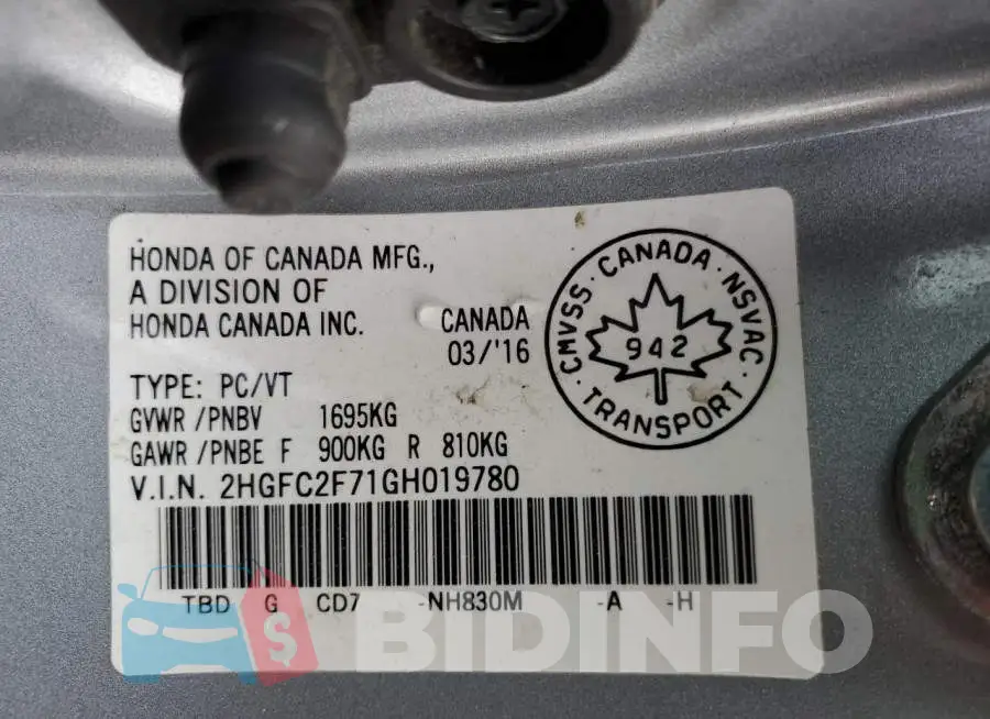 2HGFC2F71GH019780 Photo# 12