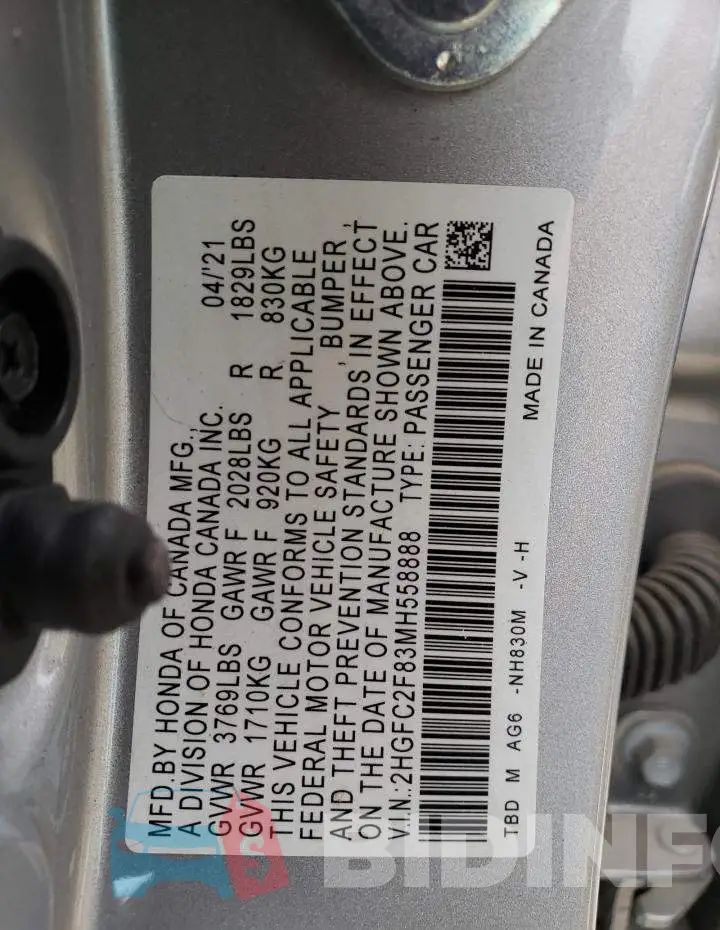 2HGFC2F83MH558888 Photo# 12