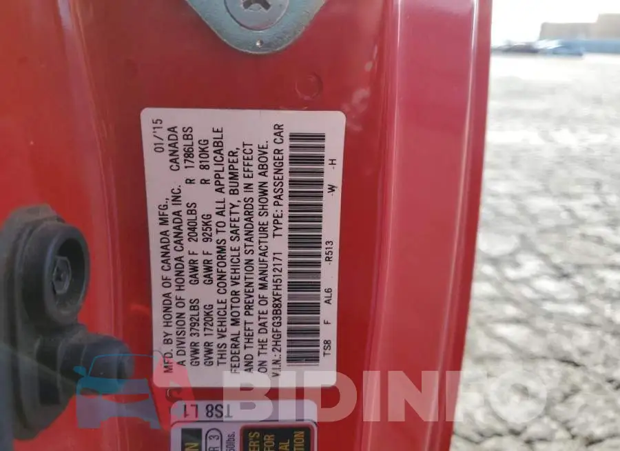 2HGFG3B8XFH512171 Photo# 12