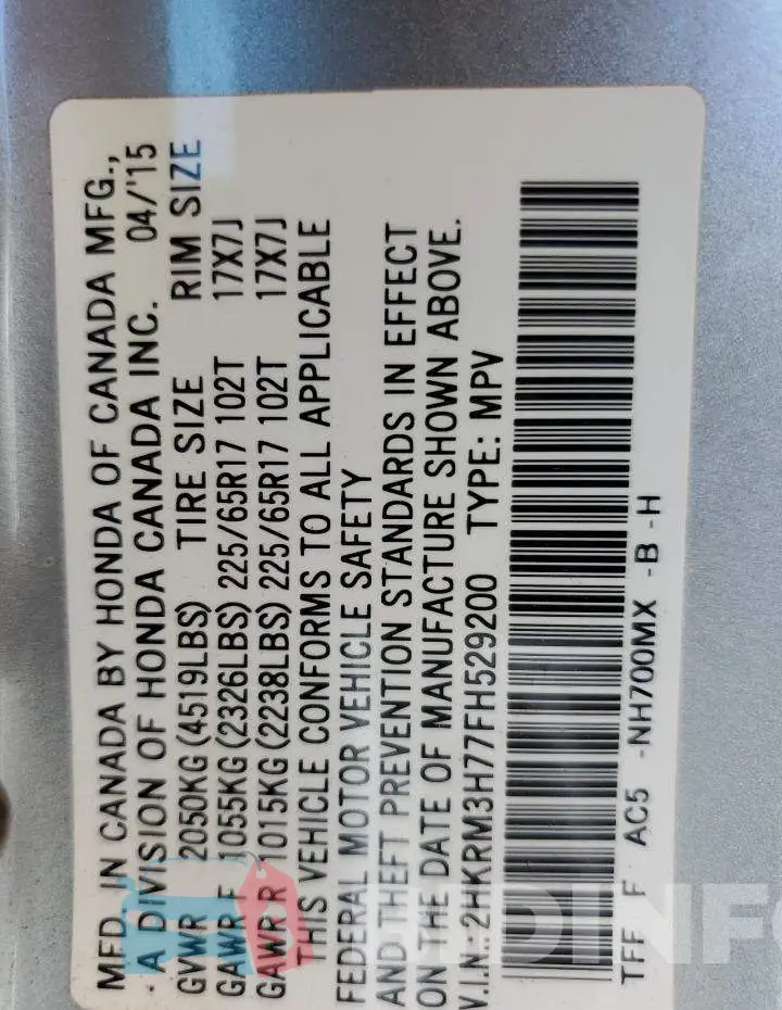 2HKRM3H77FH529200 Photo# 13