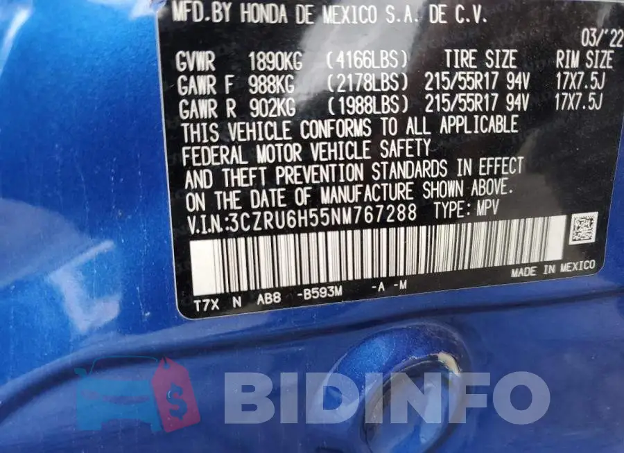 3CZRU6H55NM767288 Photo# 12