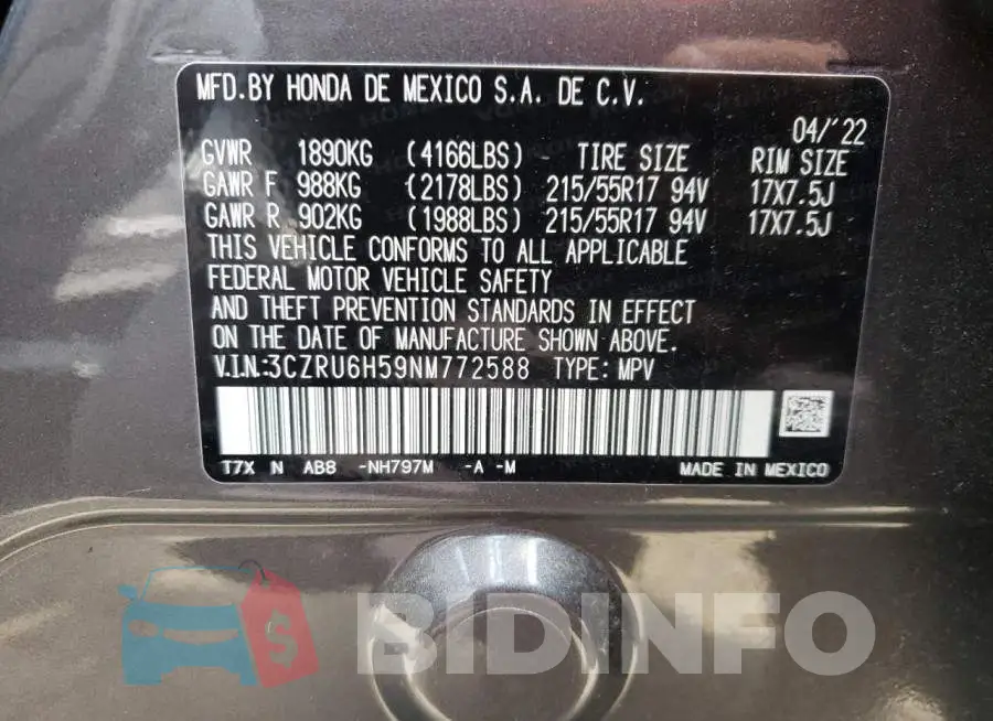 3CZRU6H59NM772588 Photo# 13