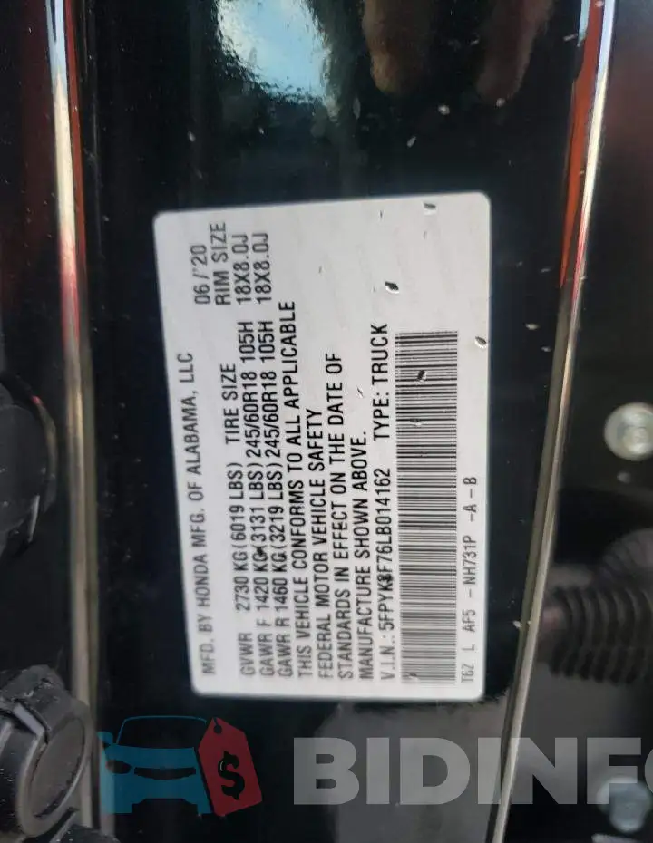 5FPYK3F76LB014162 Photo# 13