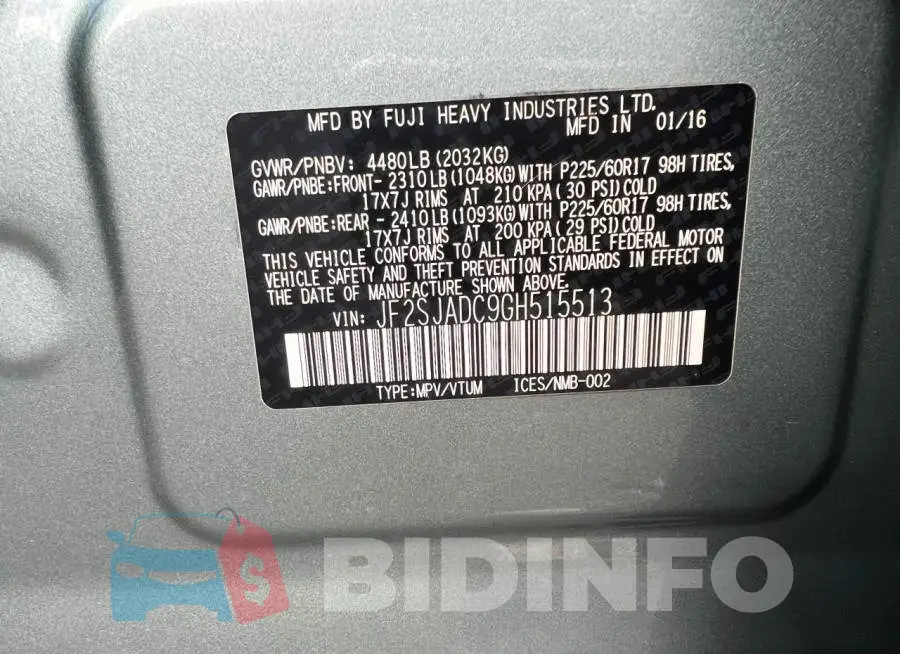 JF2SJADC9GH515513 Photo# 10