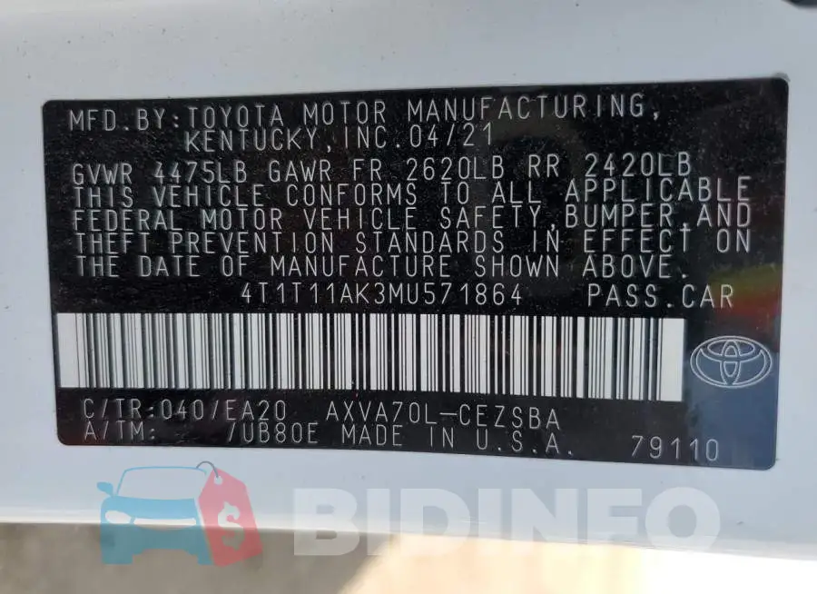 4T1T11AK3MU571864 Photo# 13