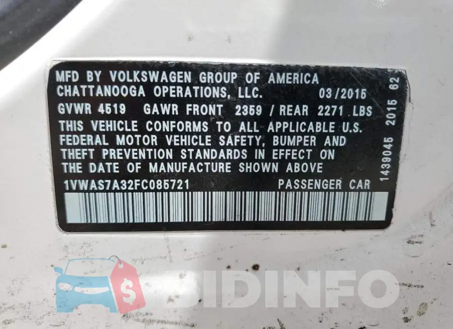 1VWAS7A32FC085721 Photo# 12