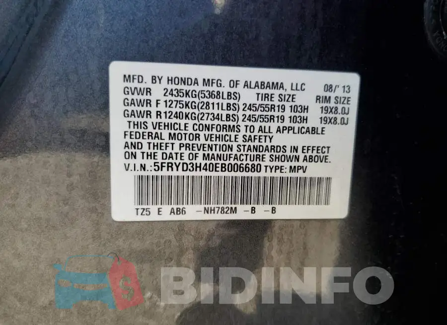 5FRYD3H40EB006680 Photo# 12
