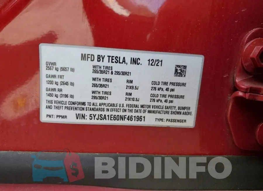 5YJSA1E60NF461961 Photo# 13