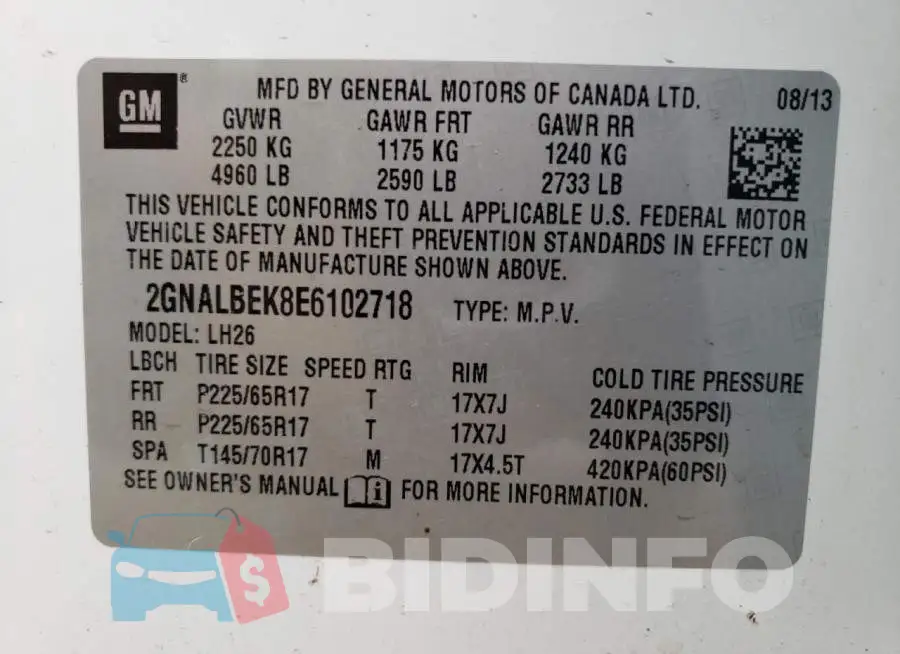 2GNALBEK8E6102718 Photo# 13