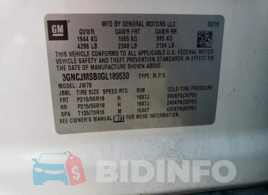 3GNCJMSB0GL189530 Photo# 12