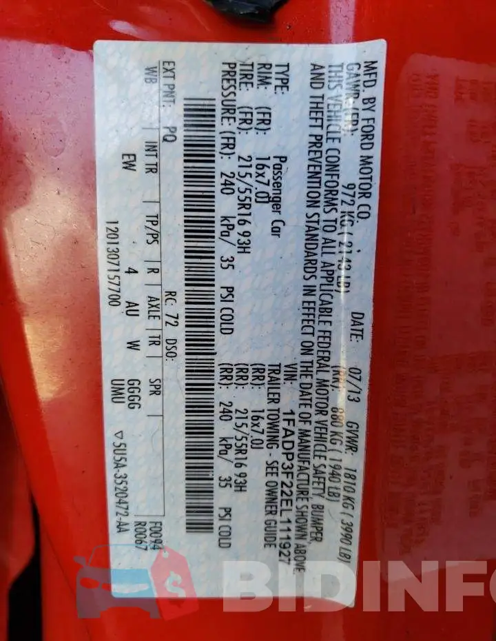 1FADP3F22EL111927 Photo# 12