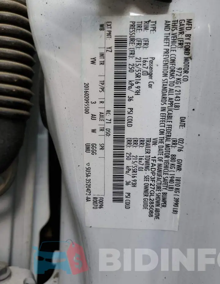 1FADP3F27GL285088 Photo# 13