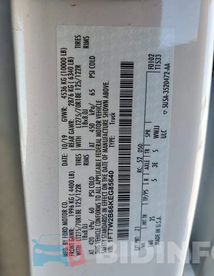 1FT7W2B66KEG85640 Photo# 12